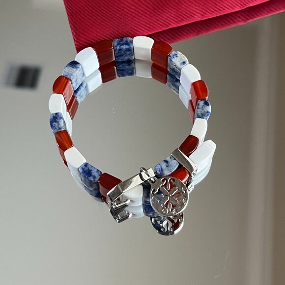 New Rustic Cuff Patriotic USA Natural Gemstone Charay Stretchy Bracelet - Picture 4 of 4